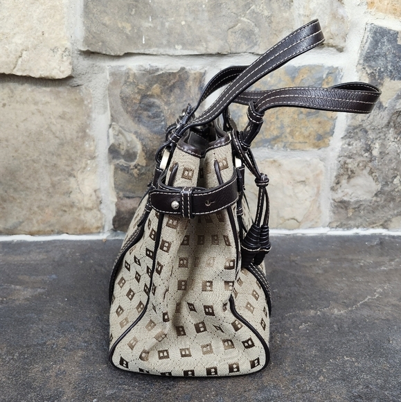 Bally Leather Harness Canvas Print Bag Satchel Tote Purse - Picture 7 of 12